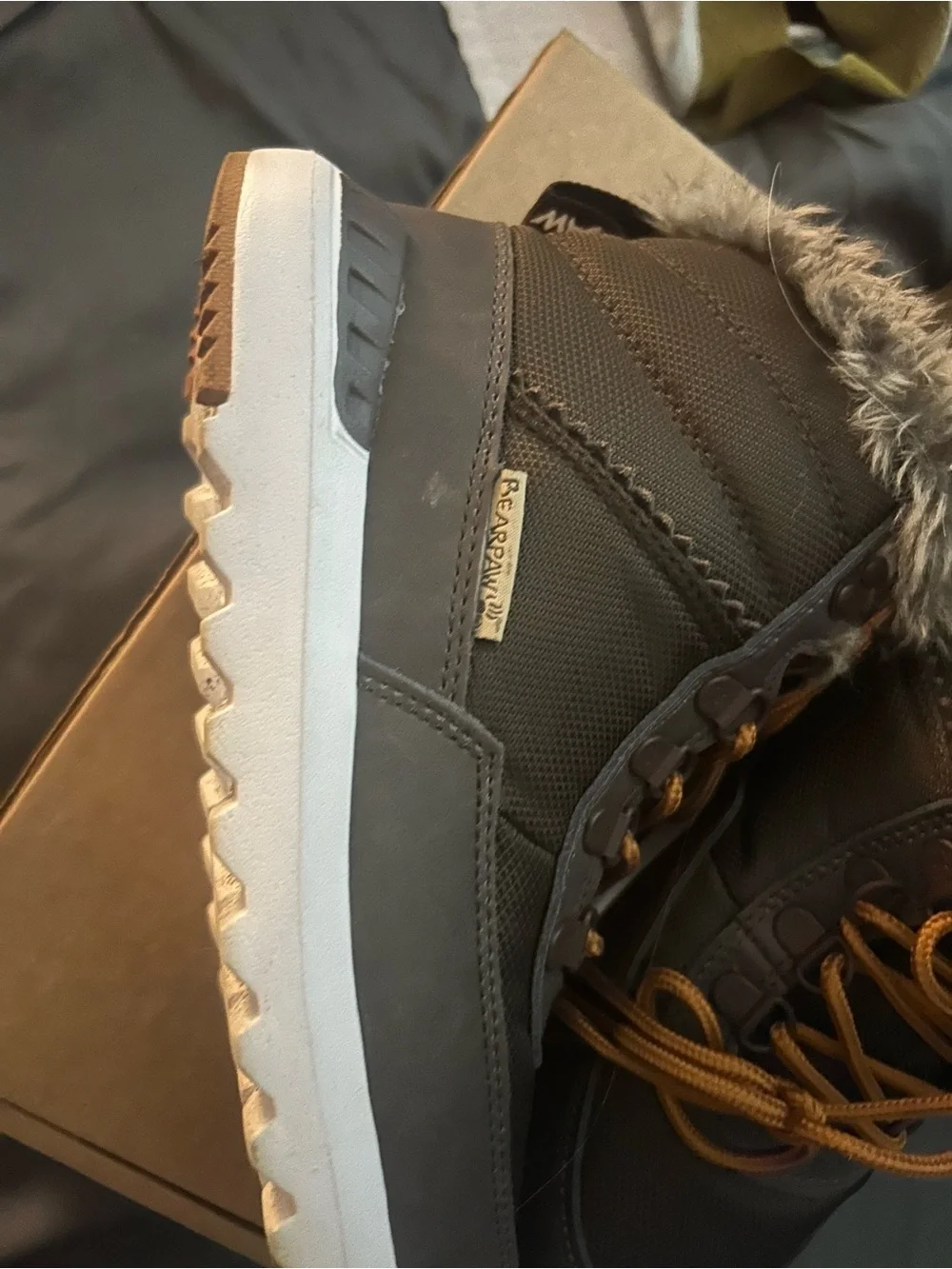 BearPaw Men's Dark Brown Faux-Fur Lined Casual Boots with White Sole